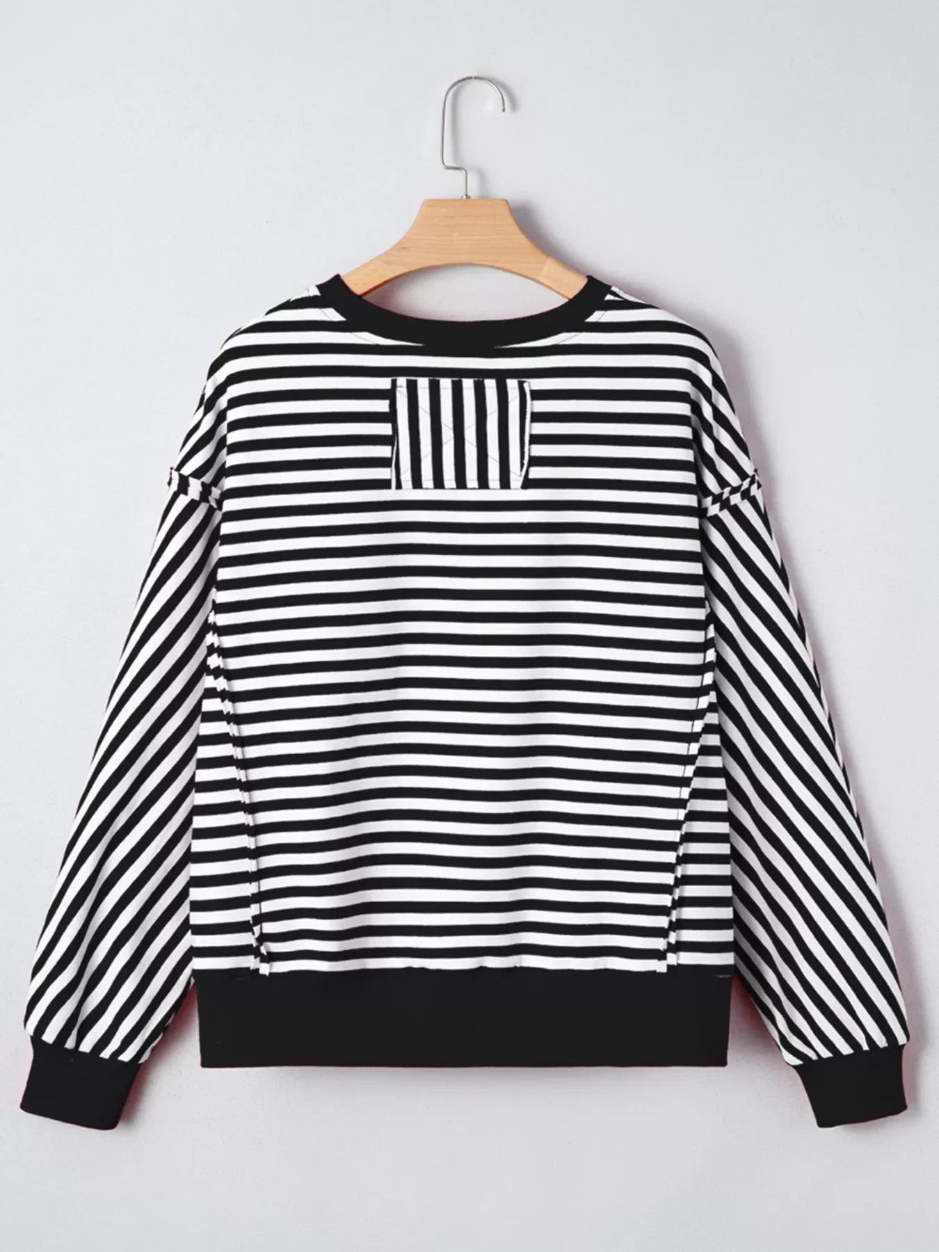 Stripe Exposed Seam Drop Shoulder Casual Pullover Top