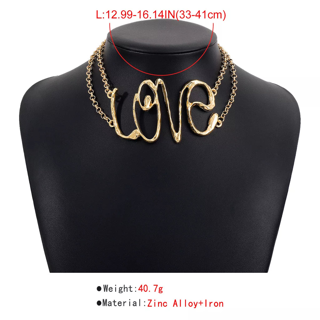 Gold Wire Love Script Statement Necklace