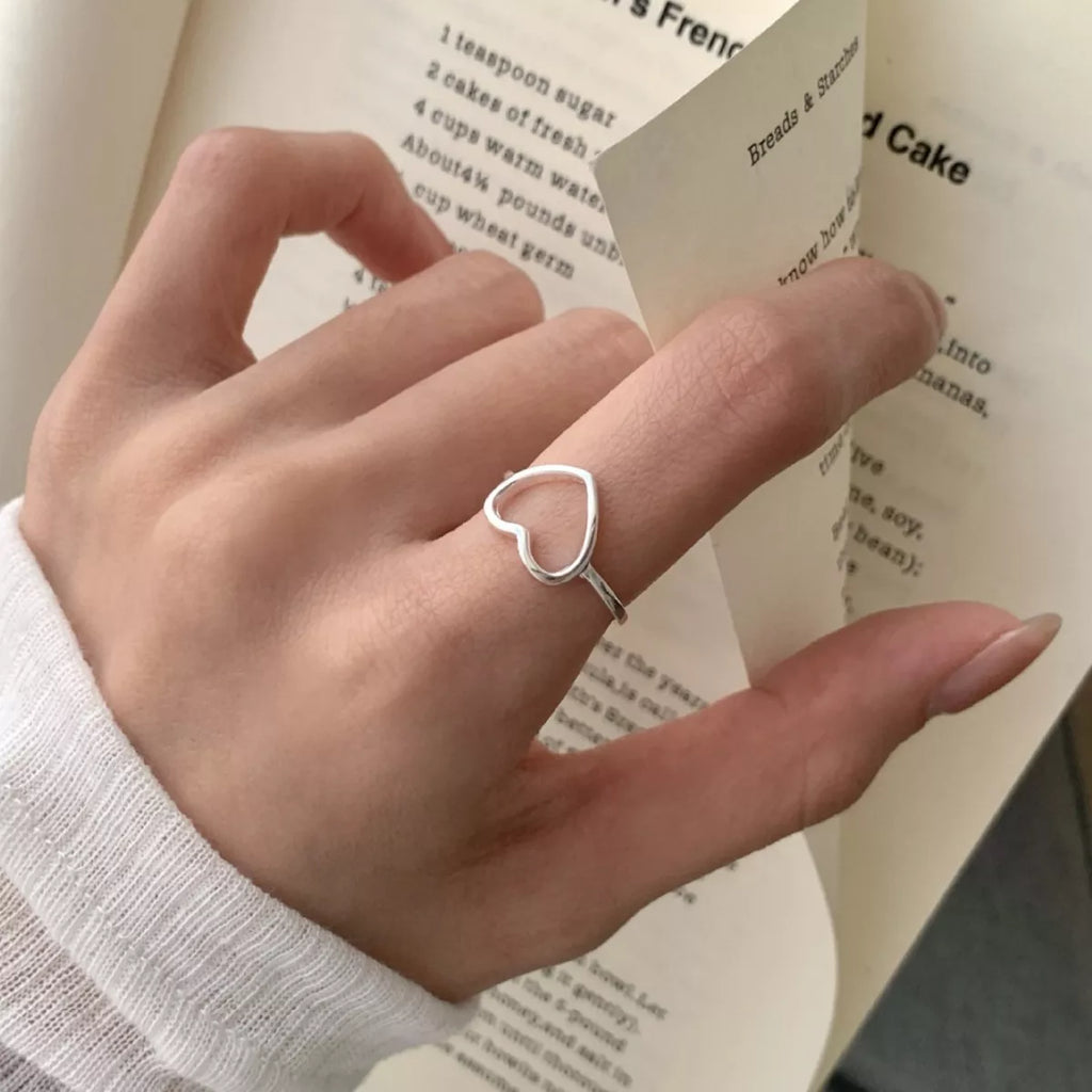 925 Sterling Silver Heart Open Ring