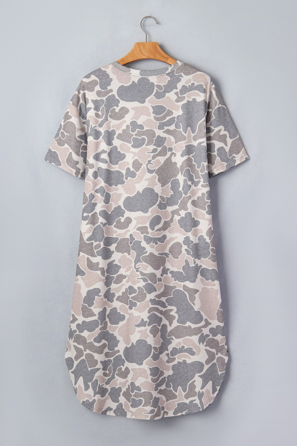 Camo Short Sleeve Drop Shoulder Side Slit Dress