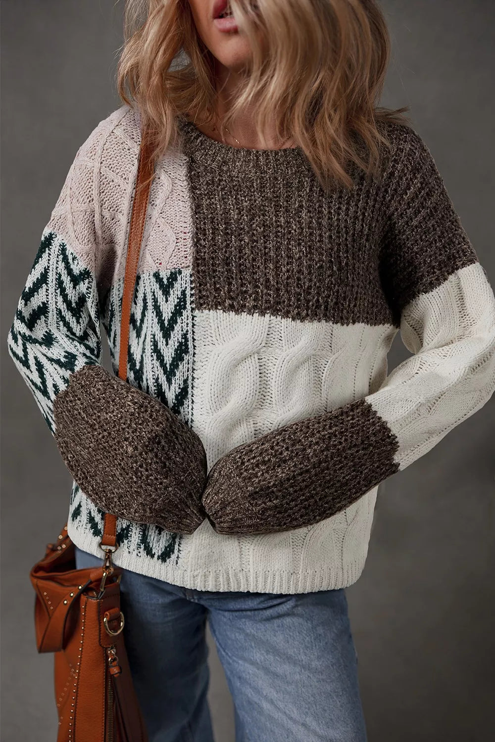 Color Block Cable Knit Sweater
