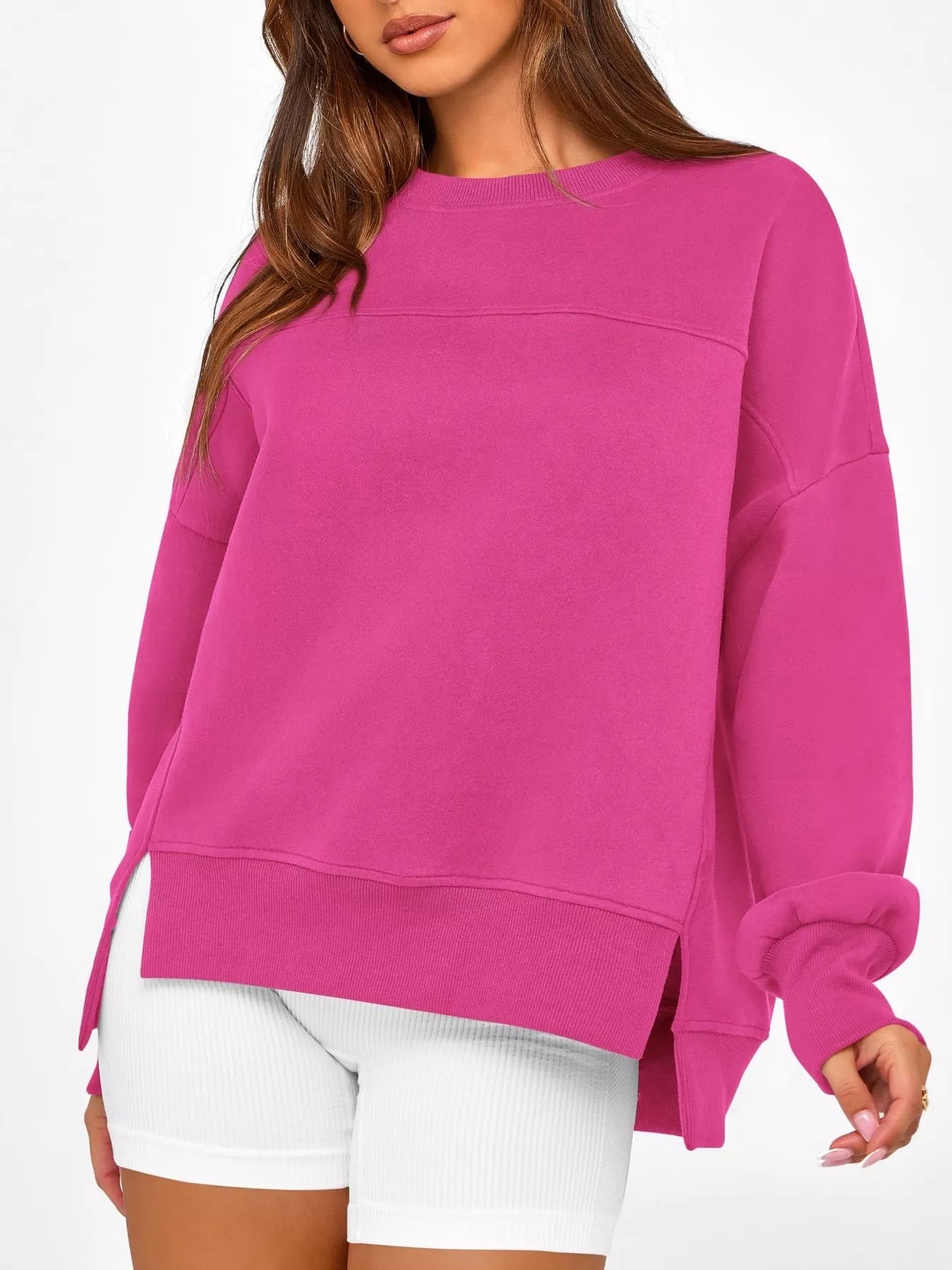 Slit Round Neck Dropped Shoulder Sweatshirt