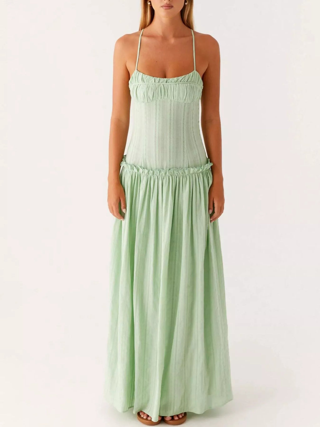 Ruched Spaghetti Strap Maxi Dress