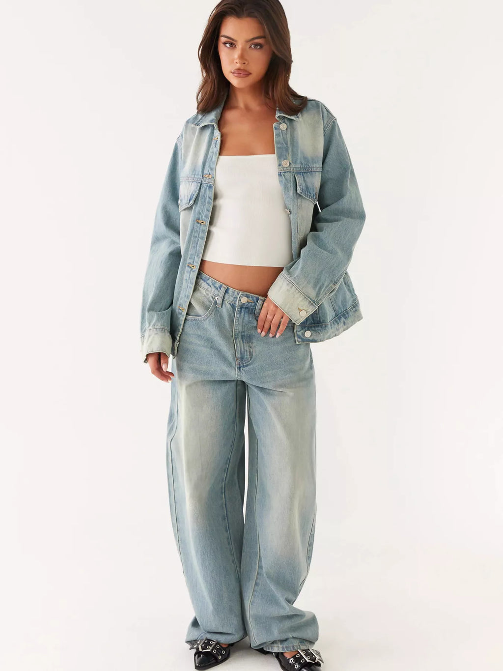 Button Up Denim Jacket and Jeans Set