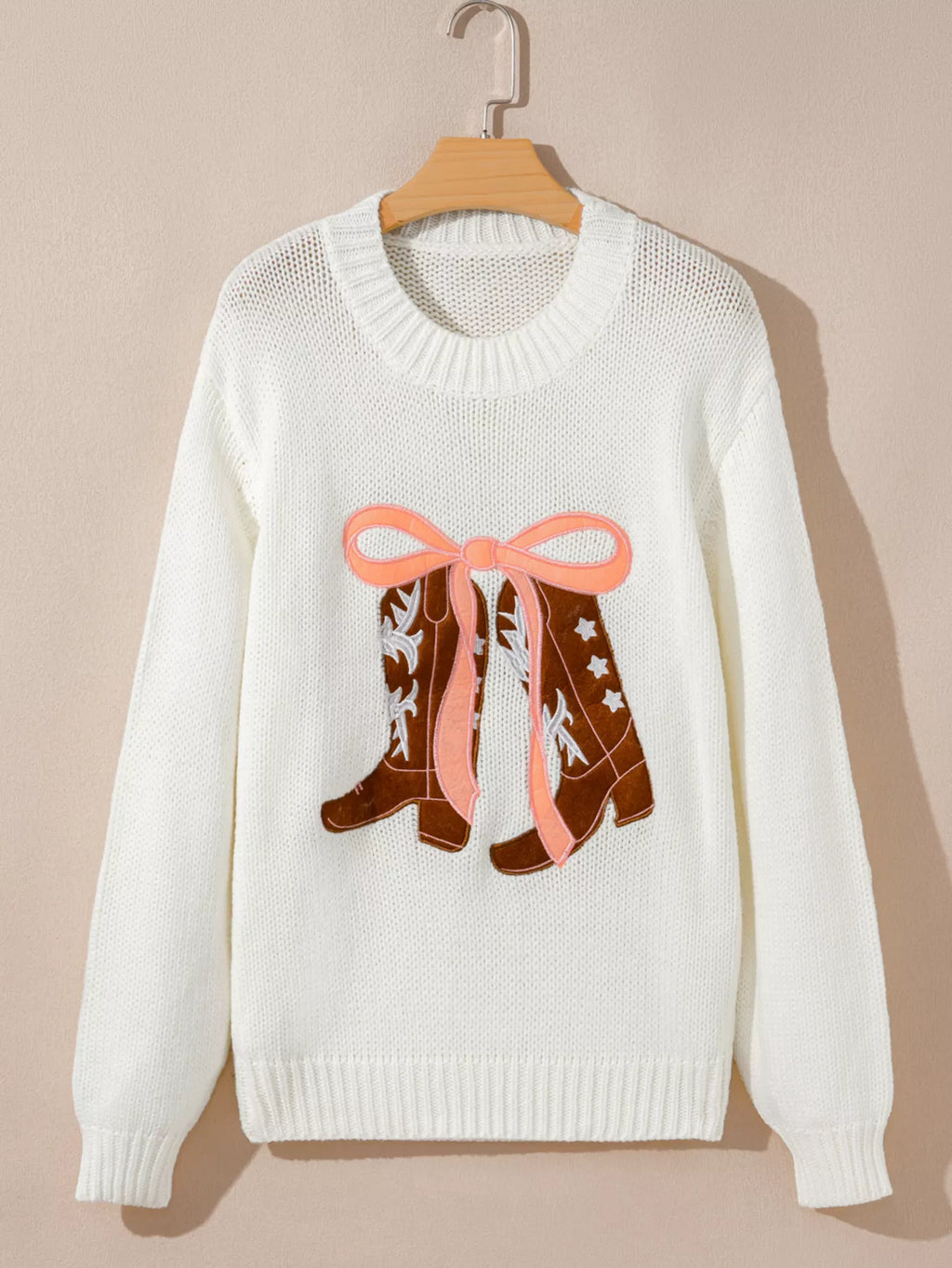Embroidered Bow Boots Graphic Drop Shoulder Sweater