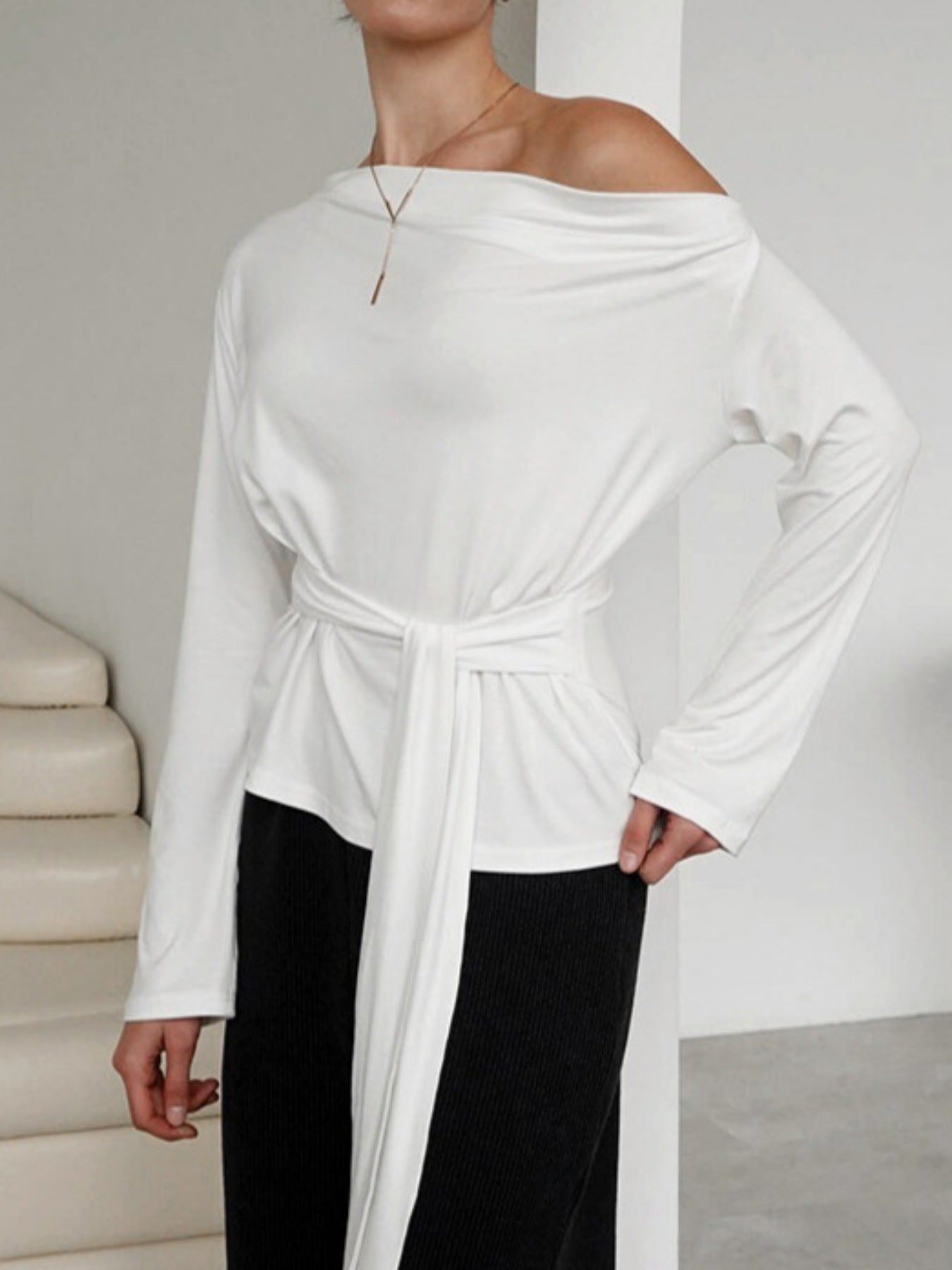 One Shoulder Long Sleeve Top