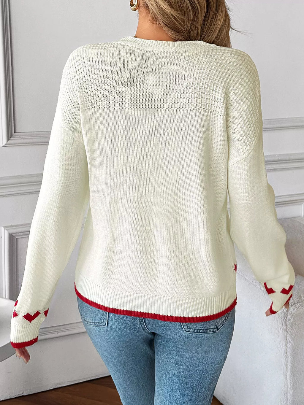 Heart Pattern Dropped Shoulder Sweater