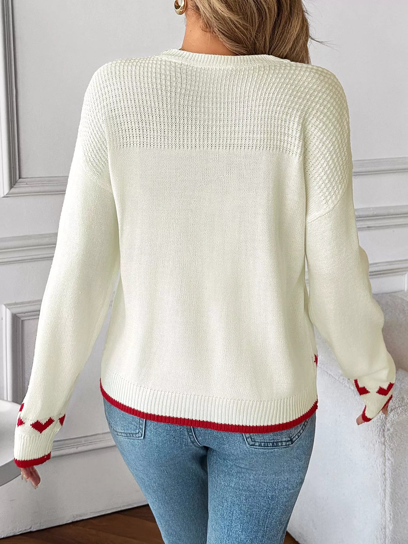 Heart Pattern Dropped Shoulder Sweater