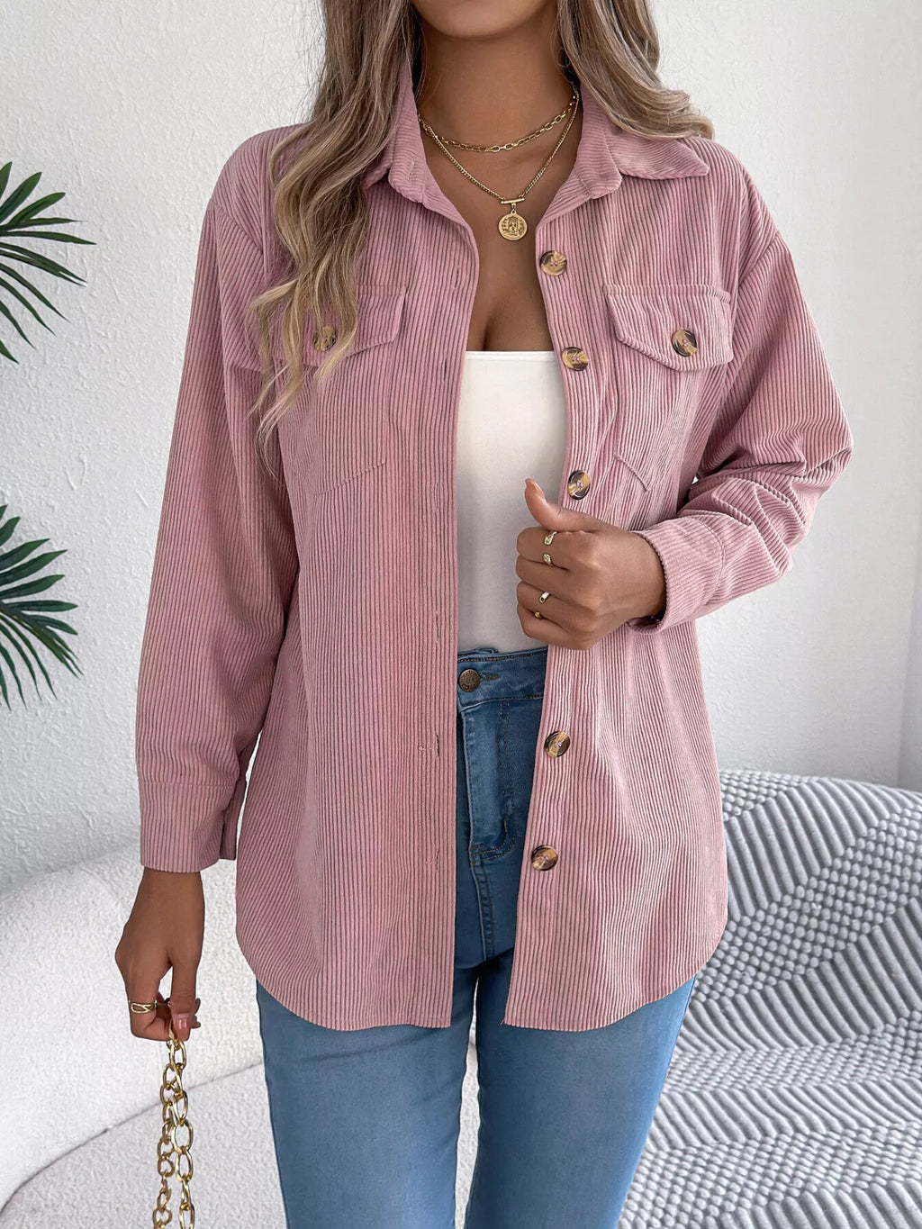 Casual Corduroy Button-Up Shacket