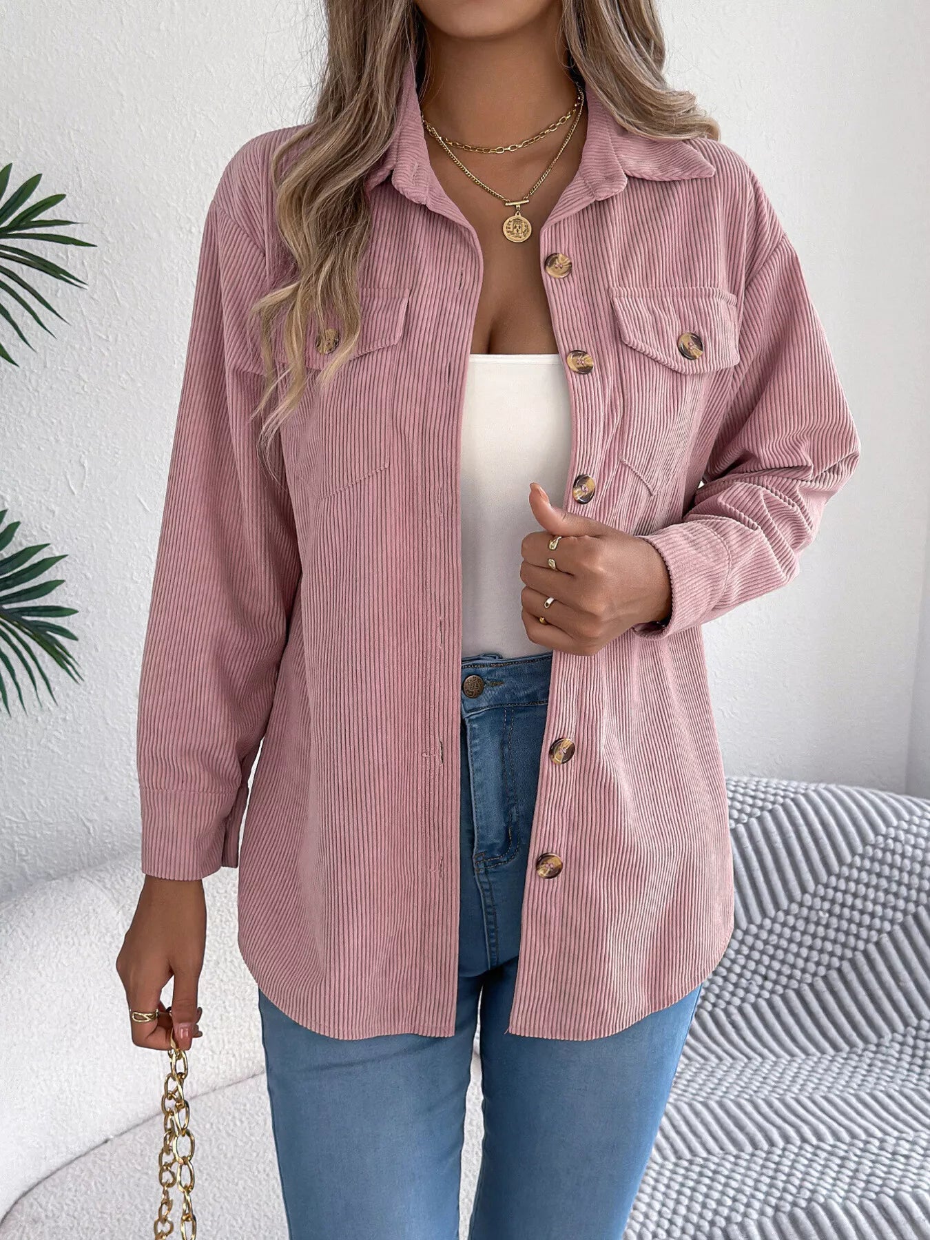 Casual Corduroy Button-Up Shacket