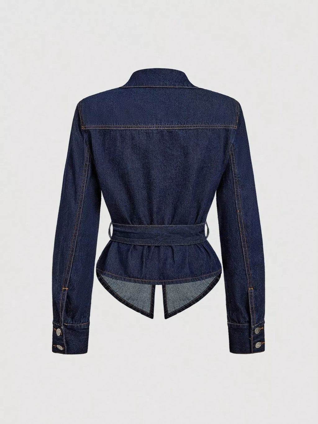 Tie Waist Long Sleeve Denim Jacket