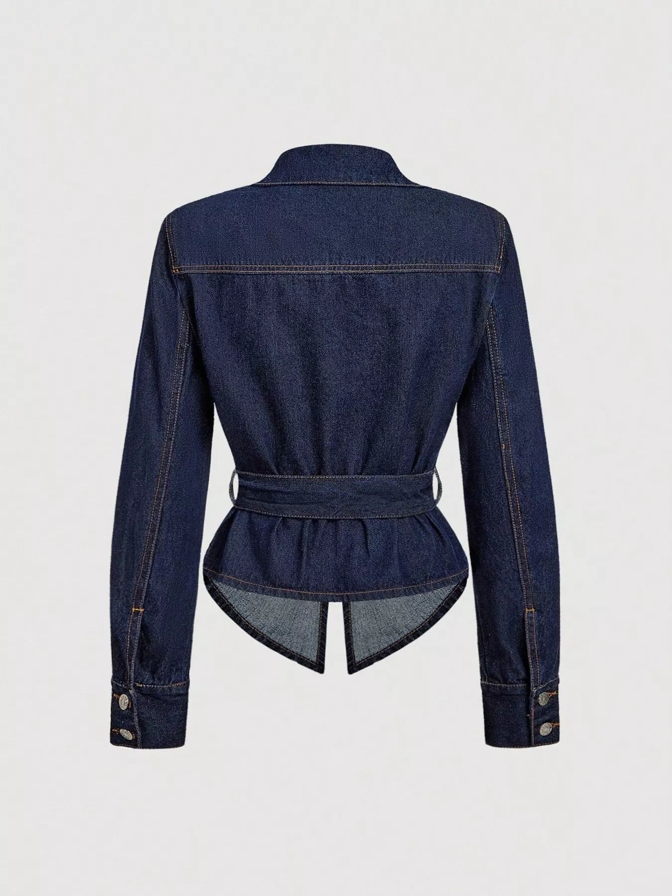 Tie Waist Long Sleeve Denim Jacket