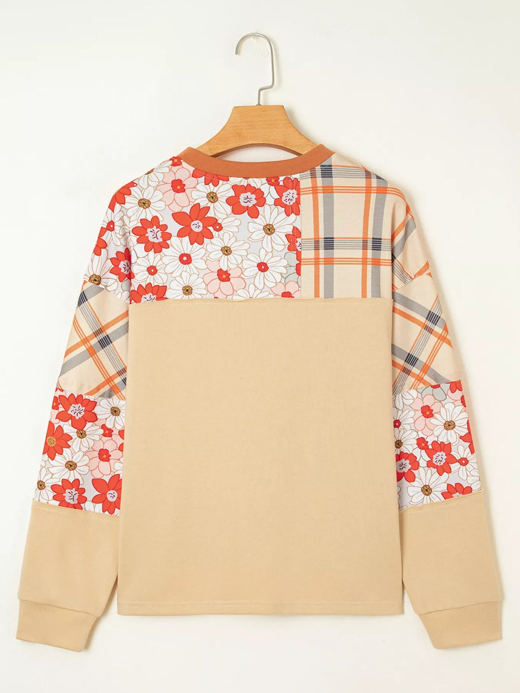 Floral Plaid Patchwork Casual Top