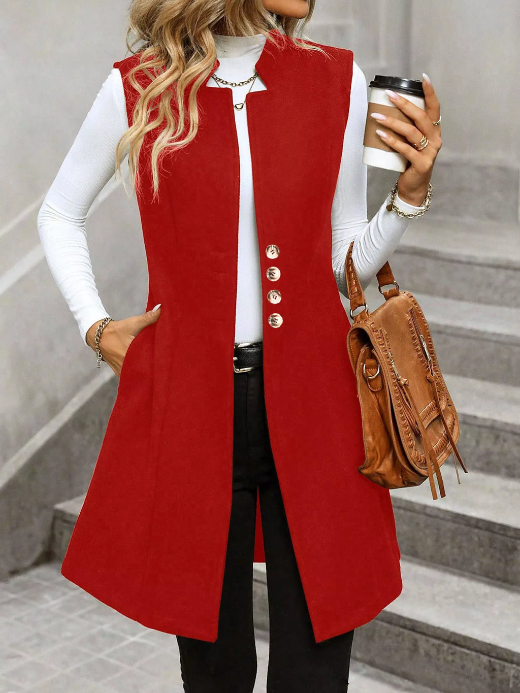 Button-Down Longline Vest Coat