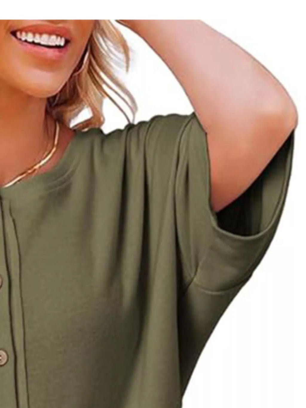 Button Detail Texture Knit T-Shirt
