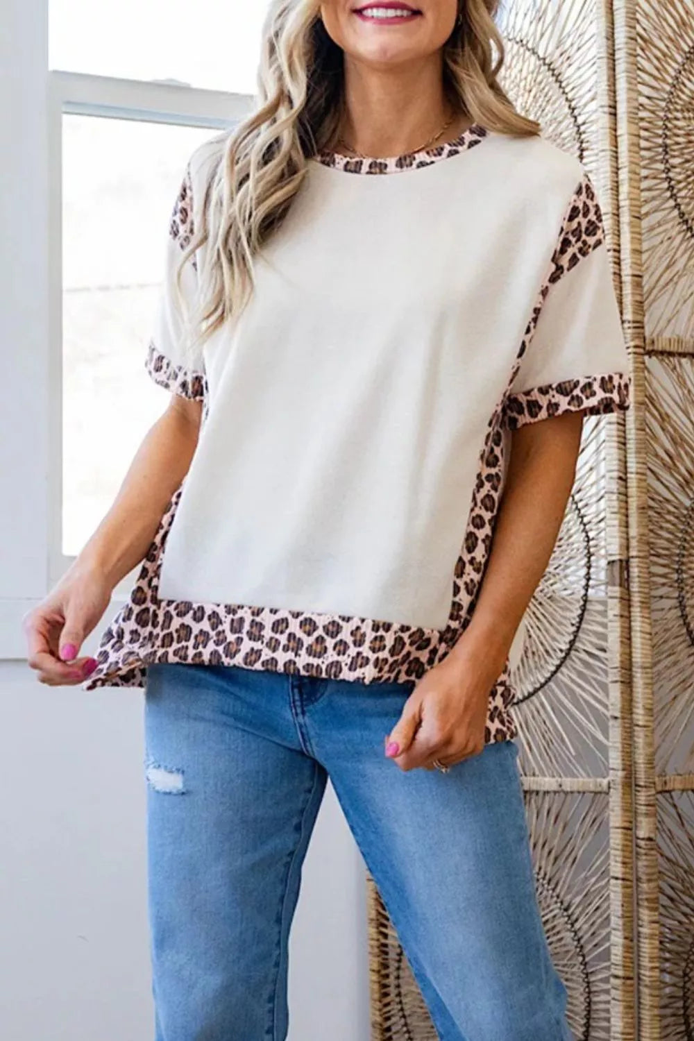Leopard Trim Casual T-Shirt
