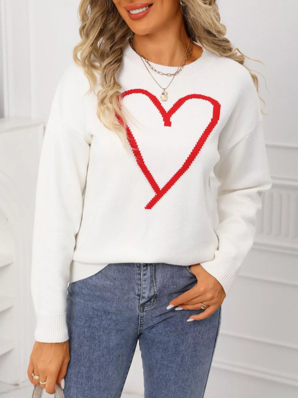 Valentine's Day Heart Graphic Dropped Shoulder Sweater