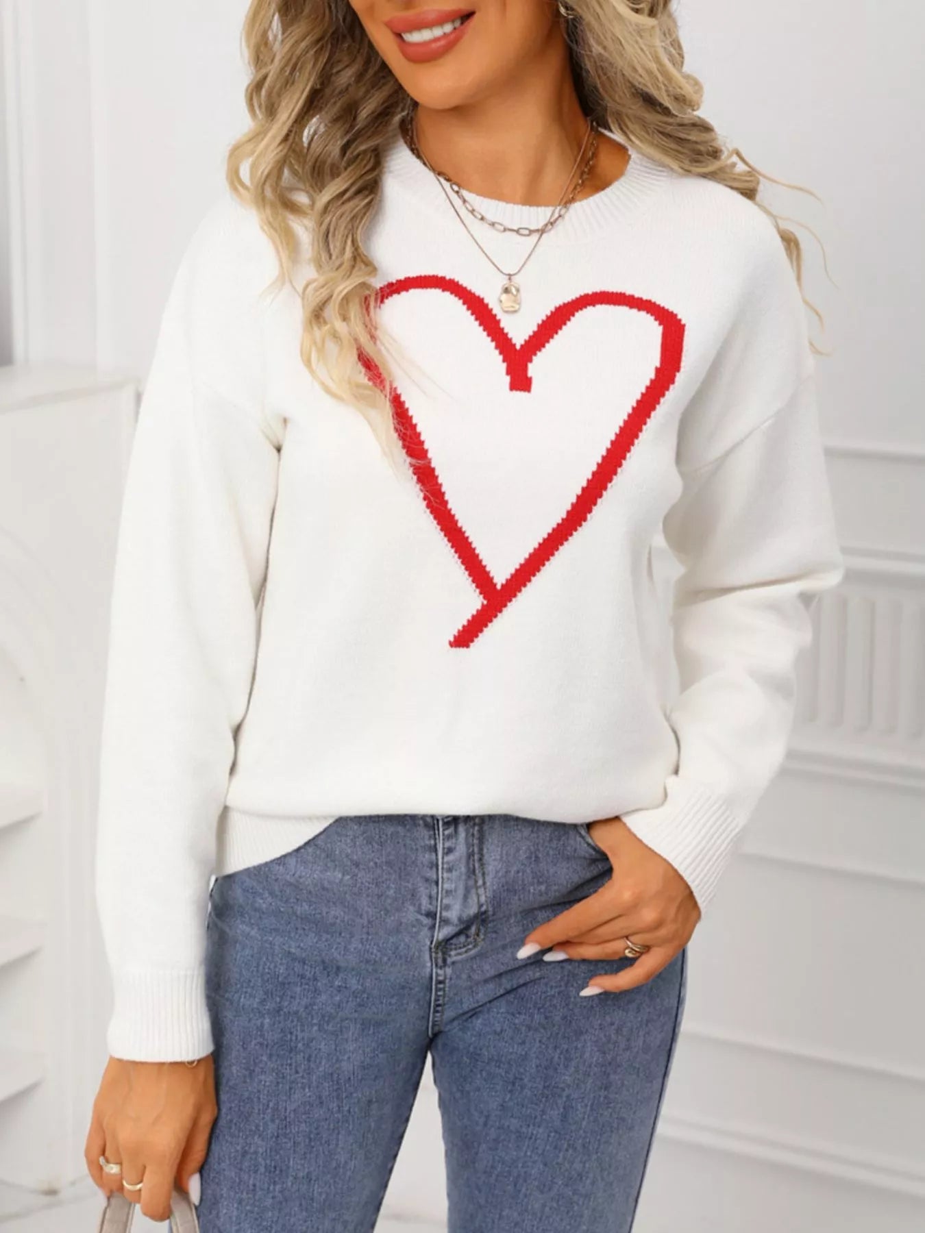 Valentine's Day Heart Graphic Dropped Shoulder Sweater