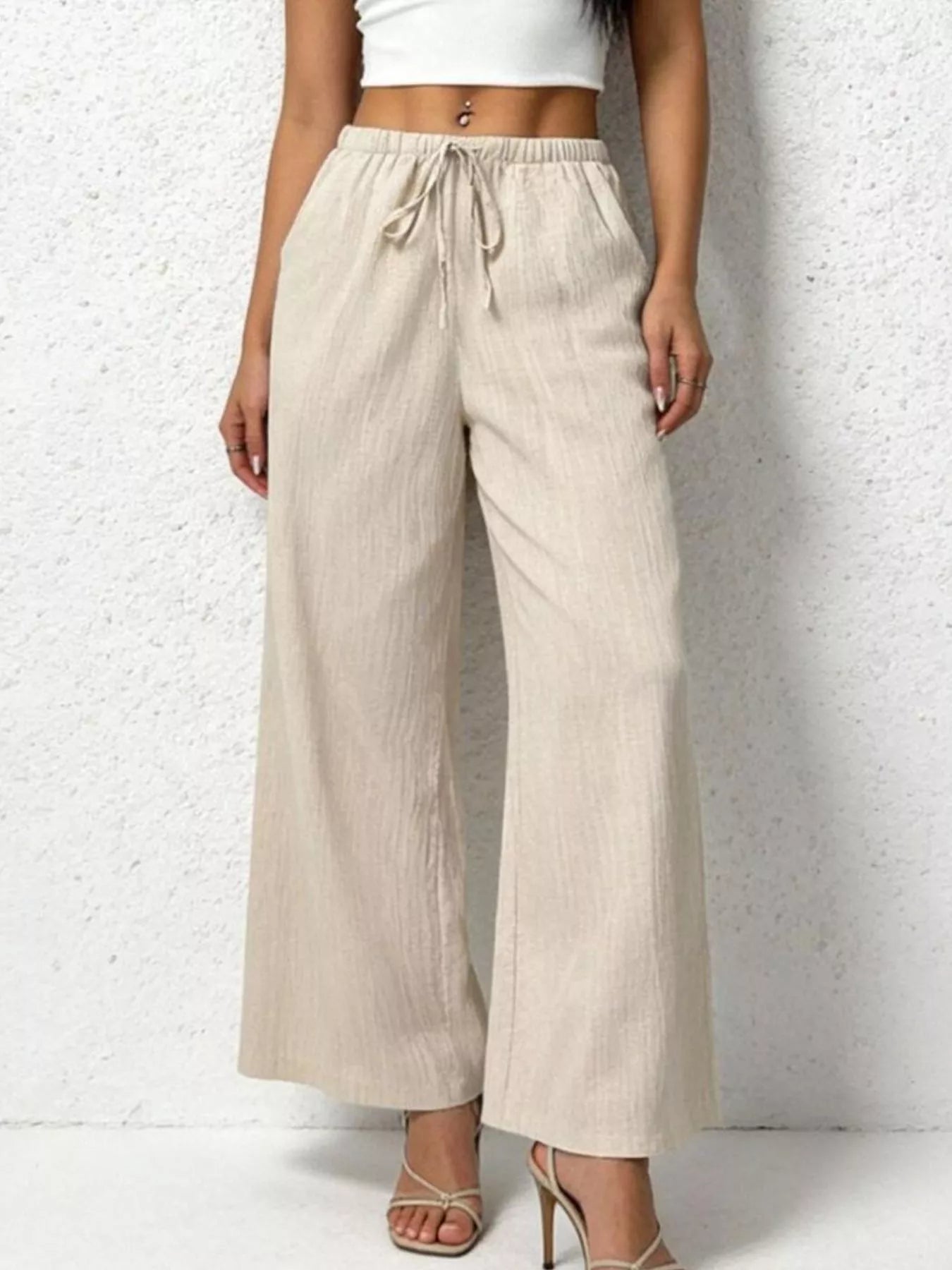 Casual Drawstring Wide Leg Pants