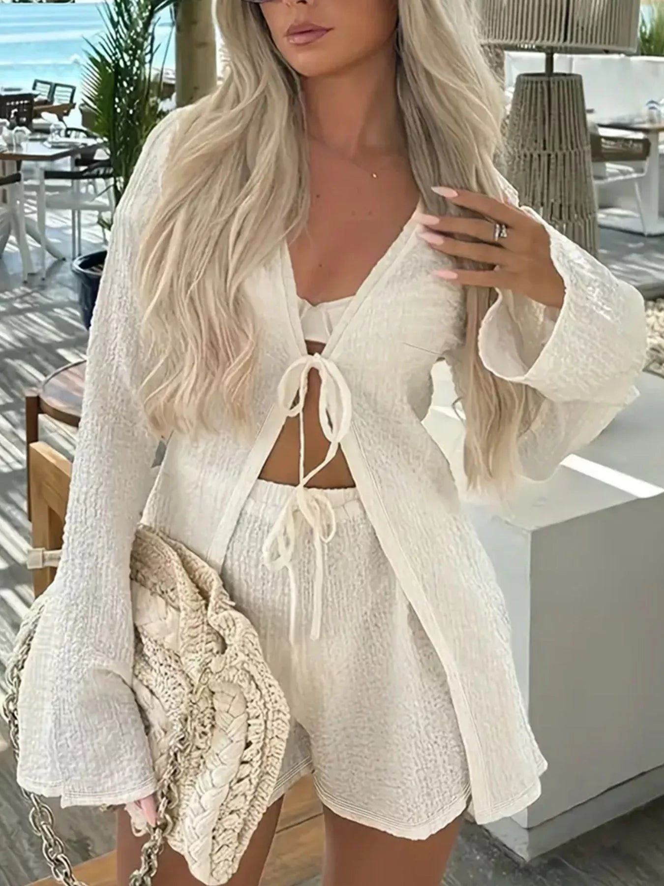 Tie-Front Cover-Up and Shorts Set