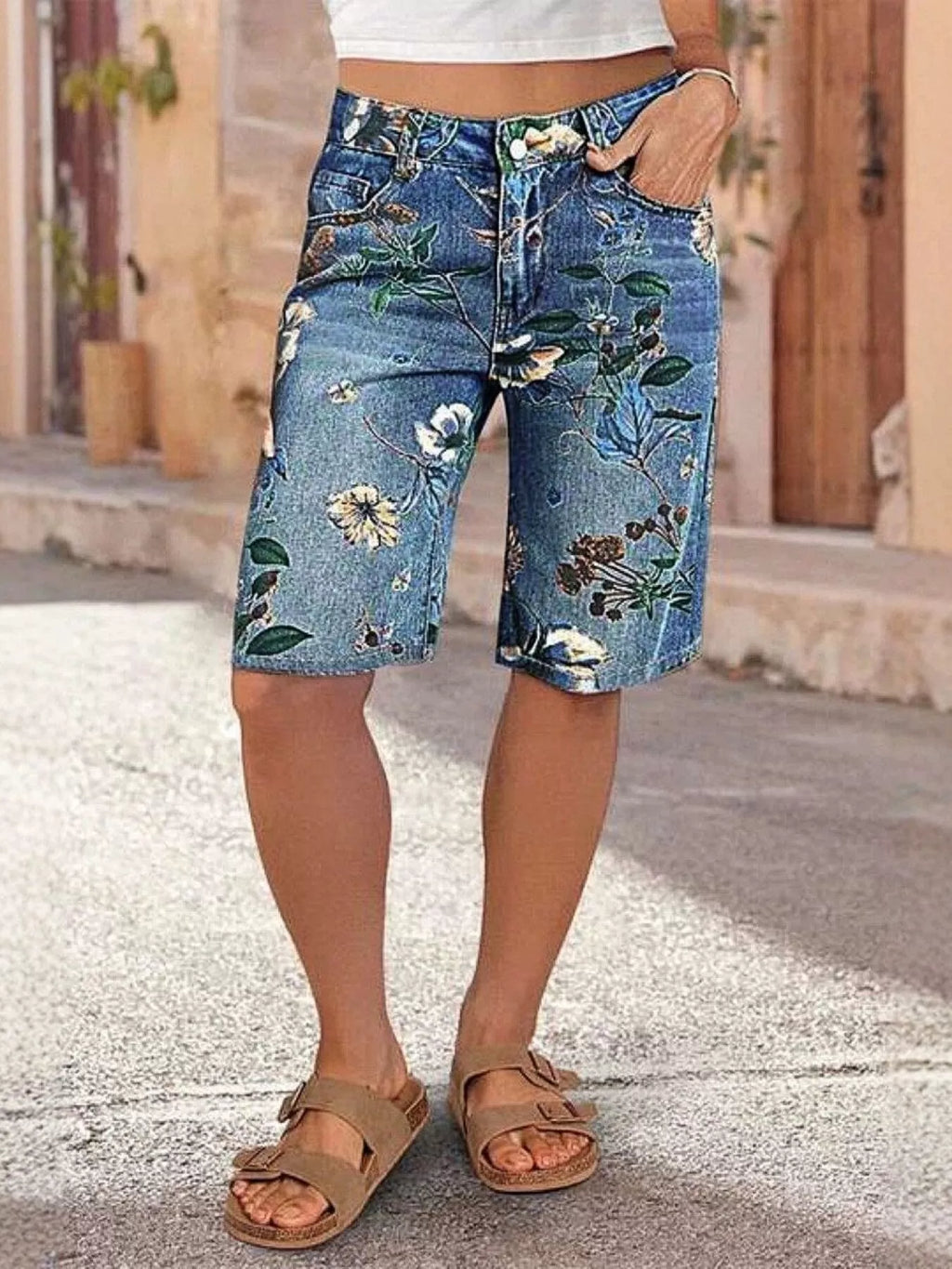 Floral Print Denim Shorts
