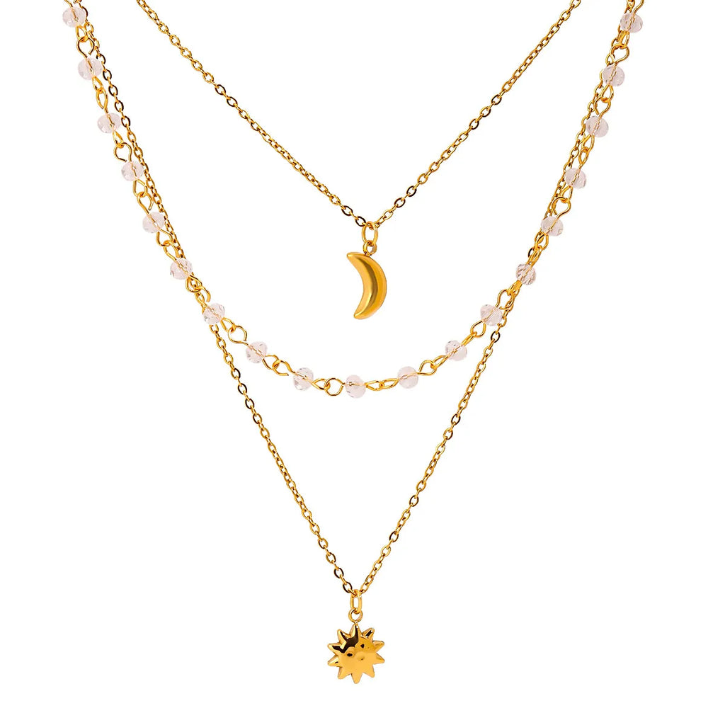 18K Gold-Plated Layered Moon Sun Pendant Necklace