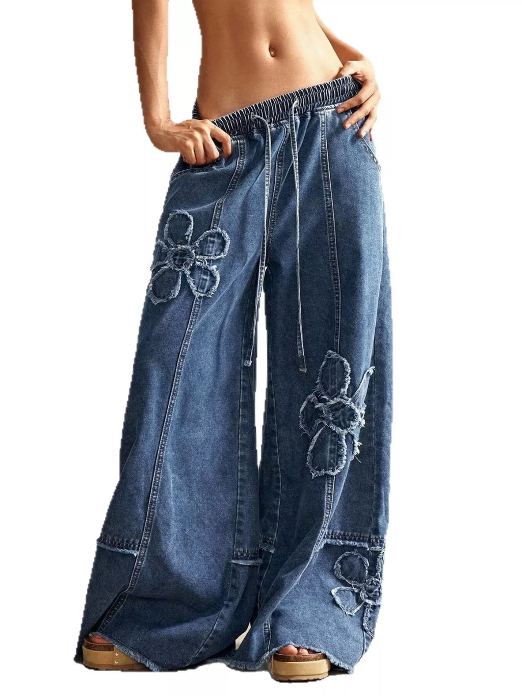 Floral Appliques Wide Leg Jeans