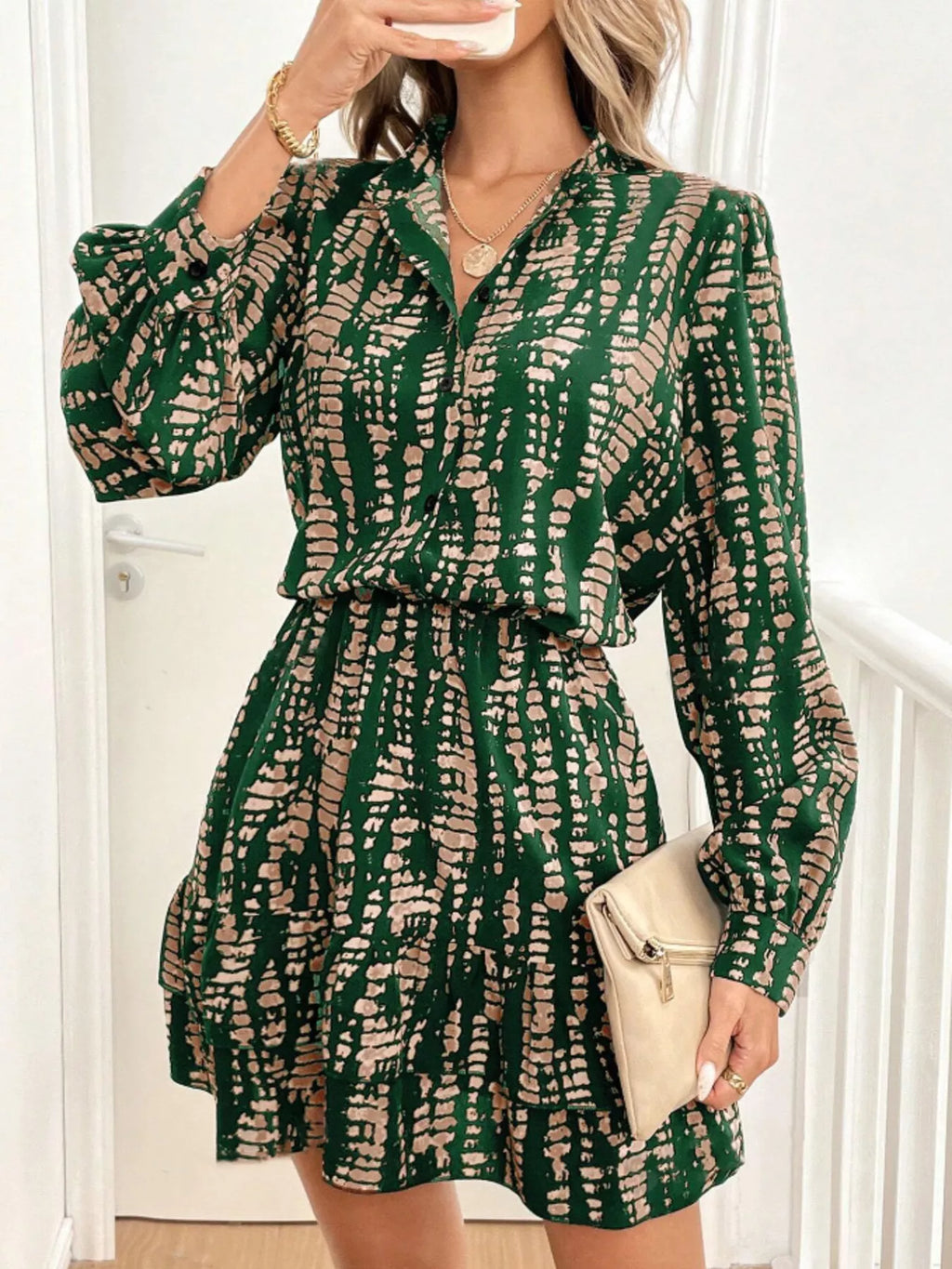 Printed Long Sleeve Mini Dress