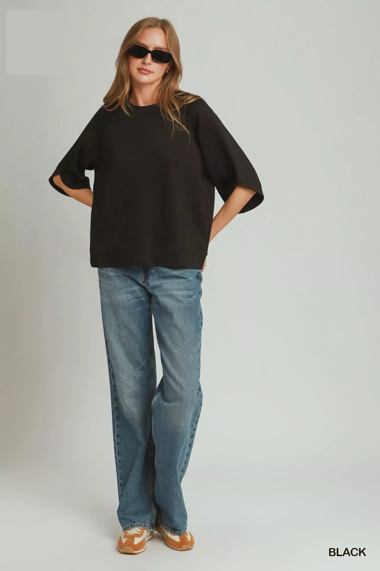 Umgee Round Hem Raglan Sleeve Top