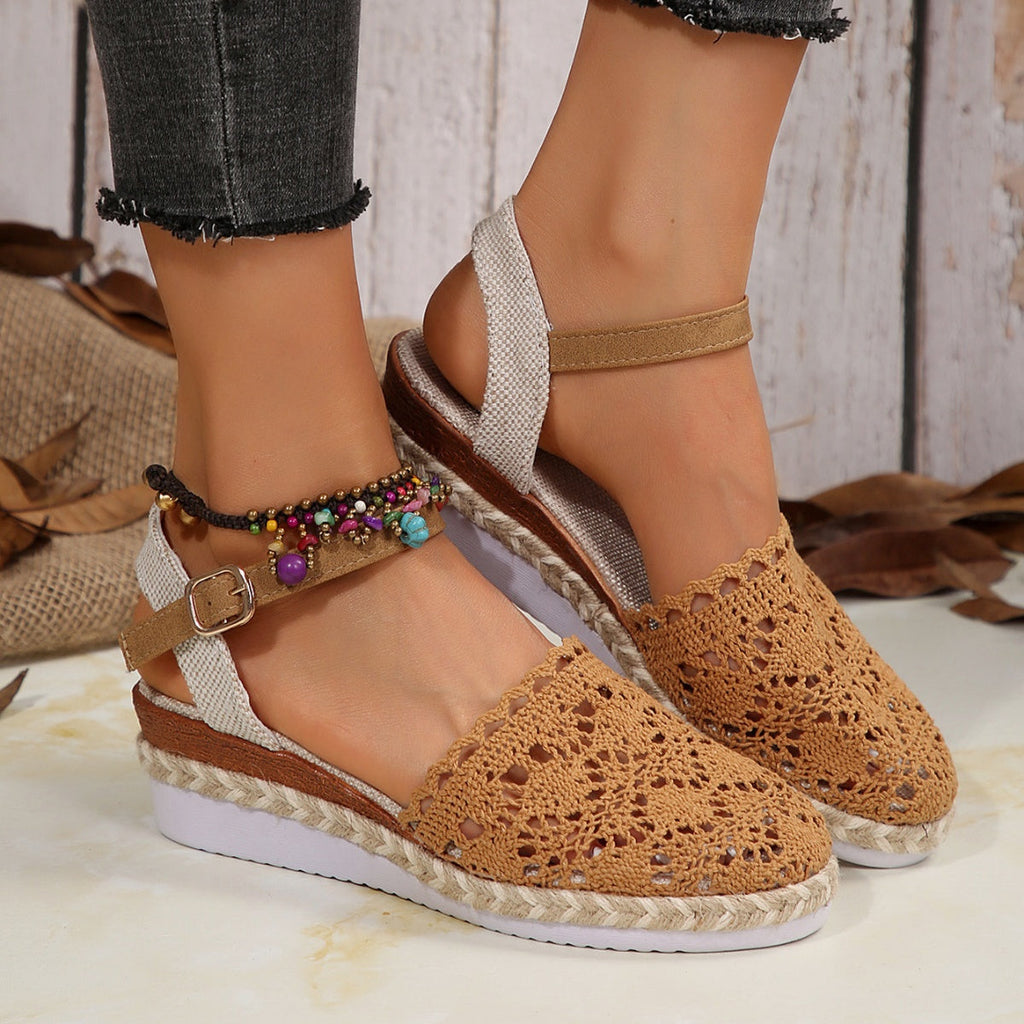 Floral Ankle Strap Espadrille Sandals