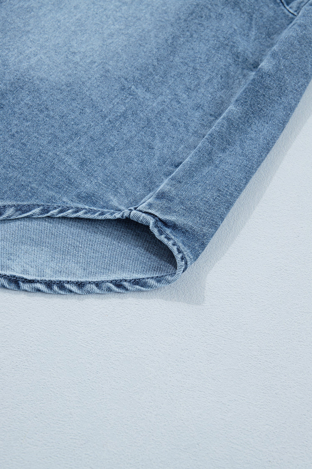 Denim Frilled Short Sleeve Snap Button Shirt