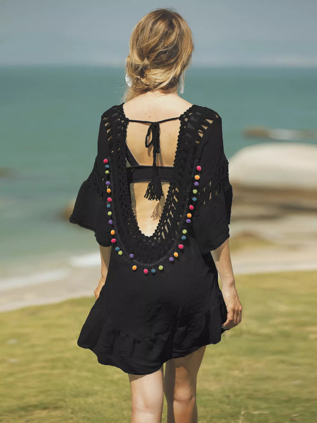 Crochet V-Neck Beach Cover-Up Dress