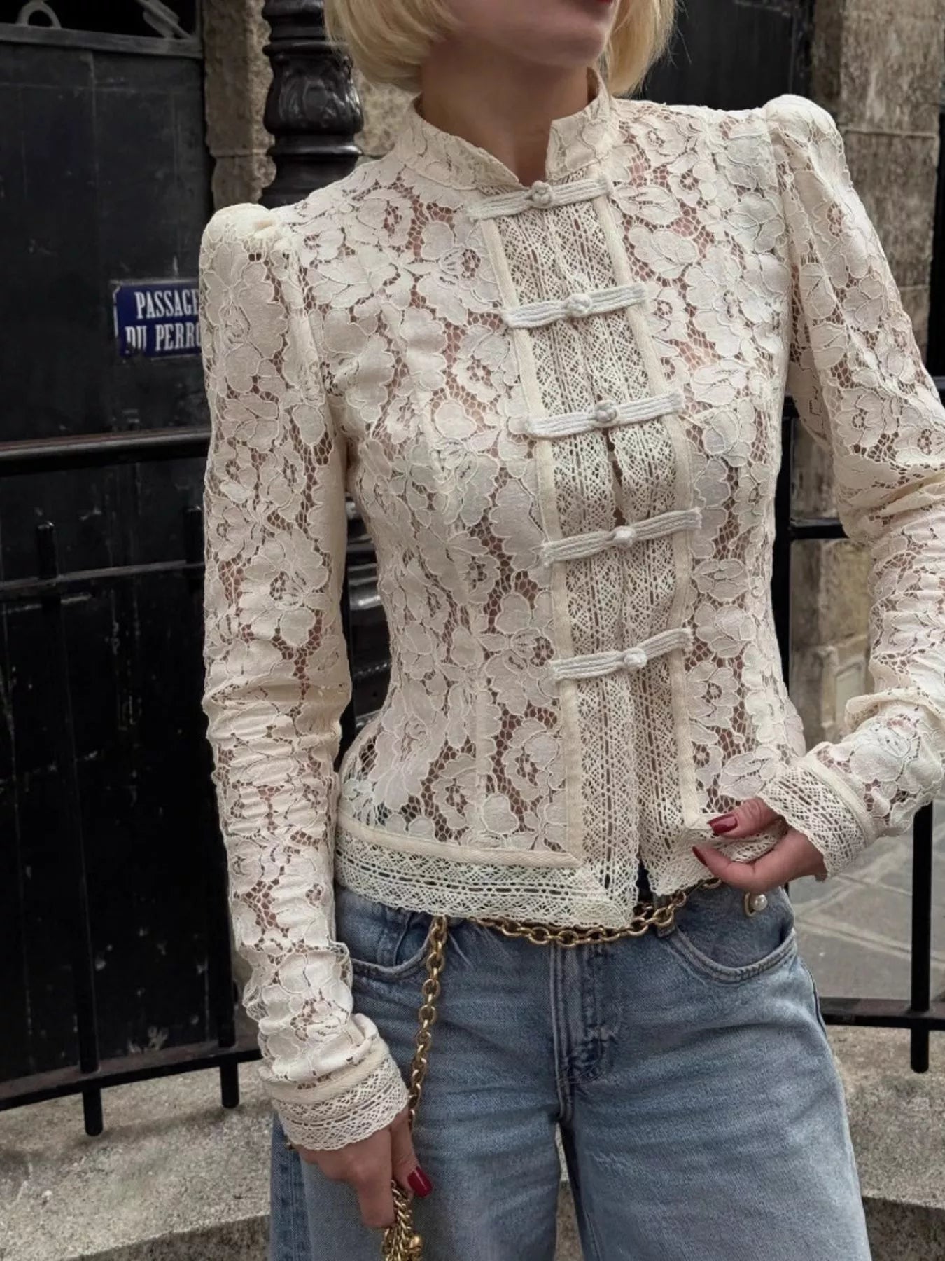 Lace Button-Up Shirt