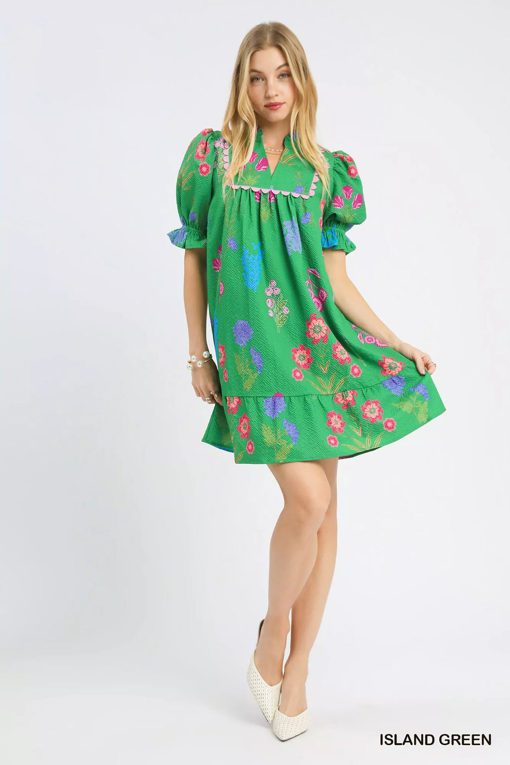 Umgee Multi Flower Print V-Neck Dress