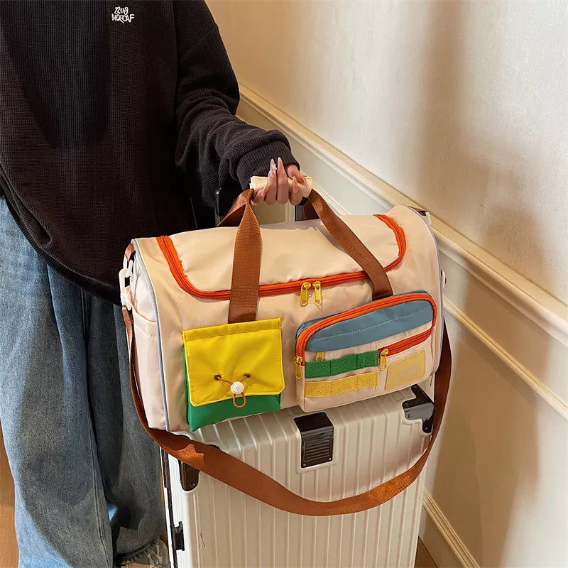 Color Block Pocketed Travel Duffel Bag