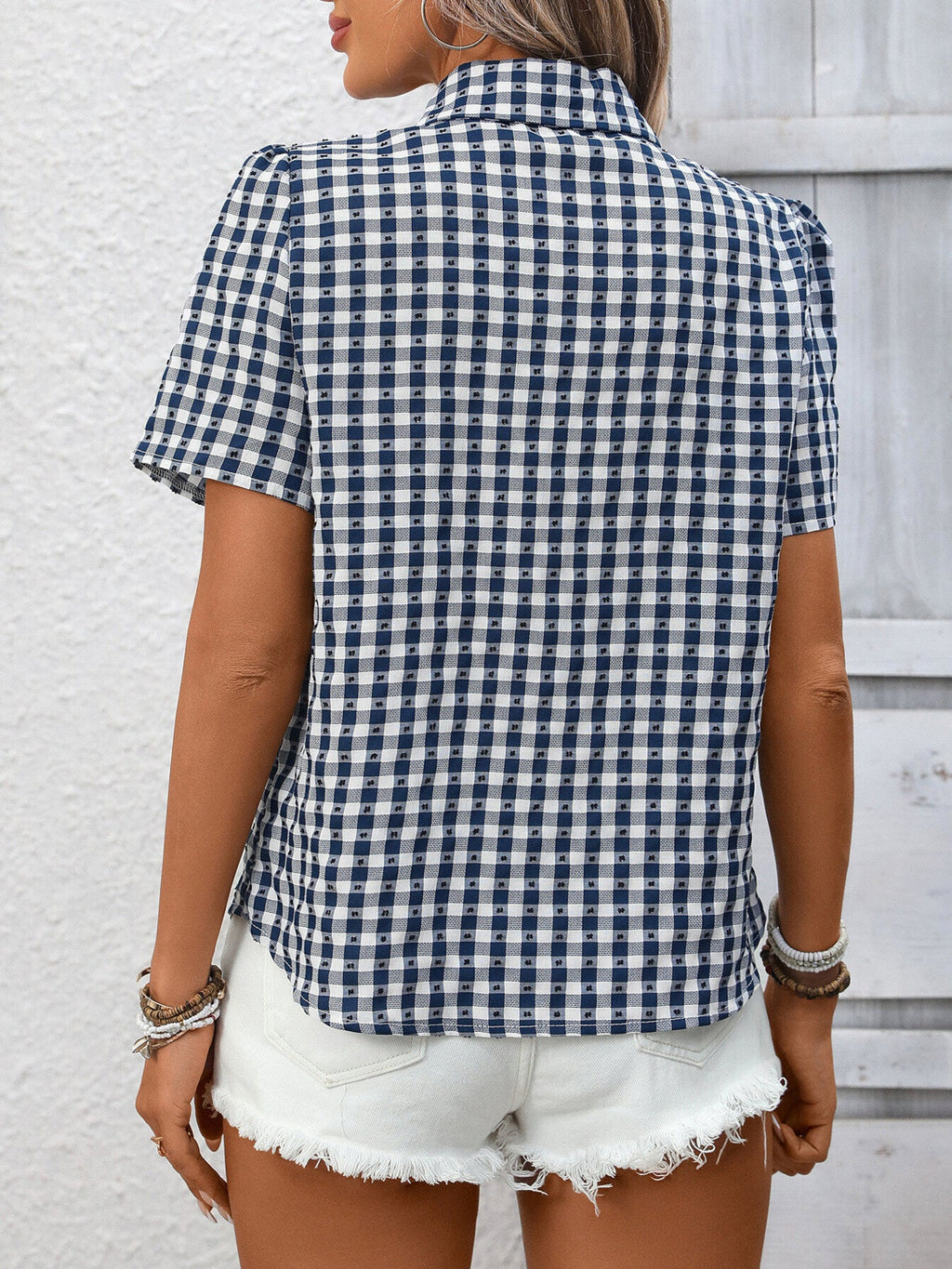 Plaid Button-Up Short Sleeve Shirt