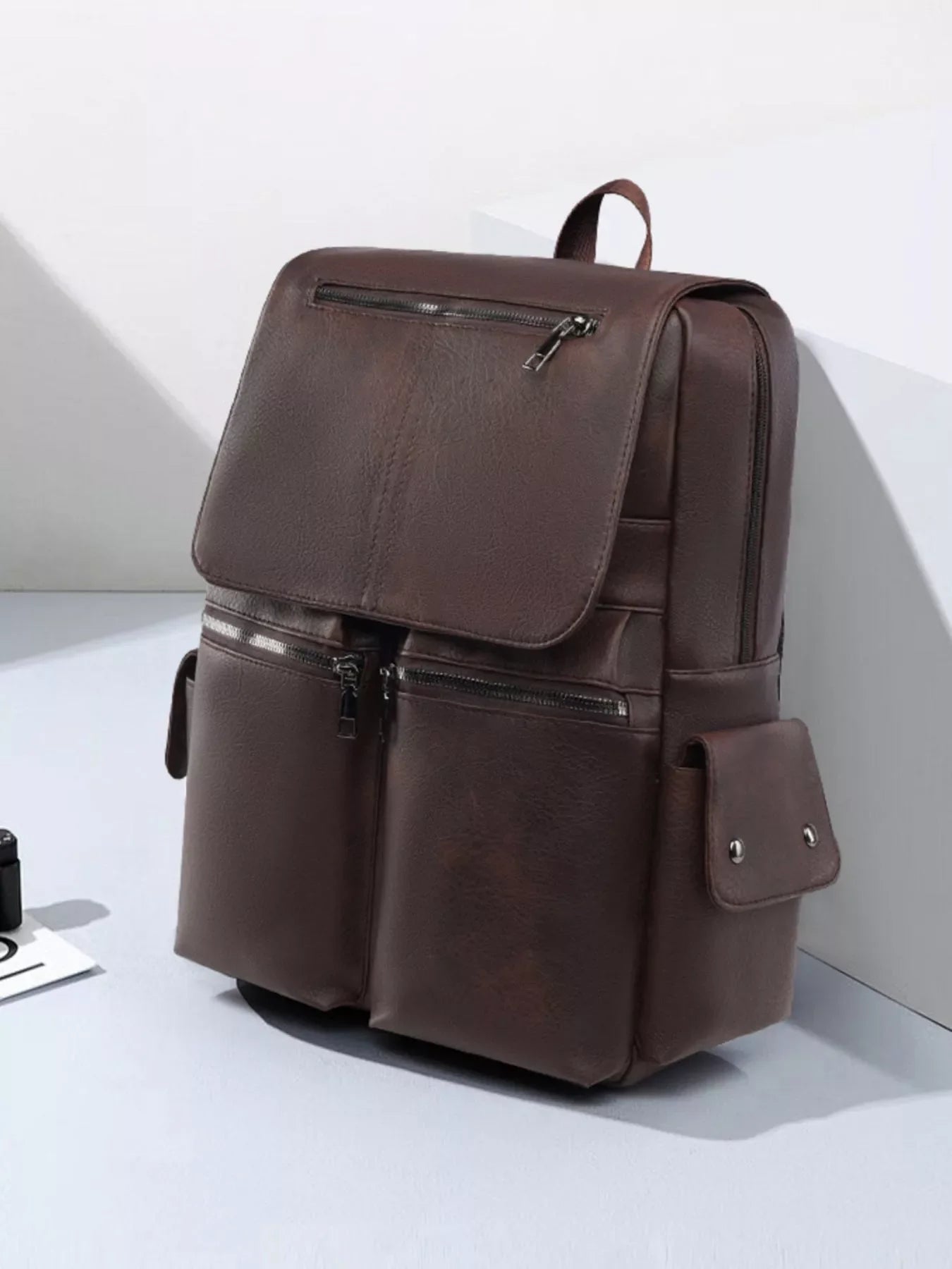 Leather Flapover Backpack Bag