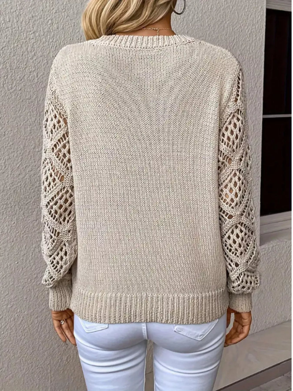 V-Neck Crochet Sleeve Sweater