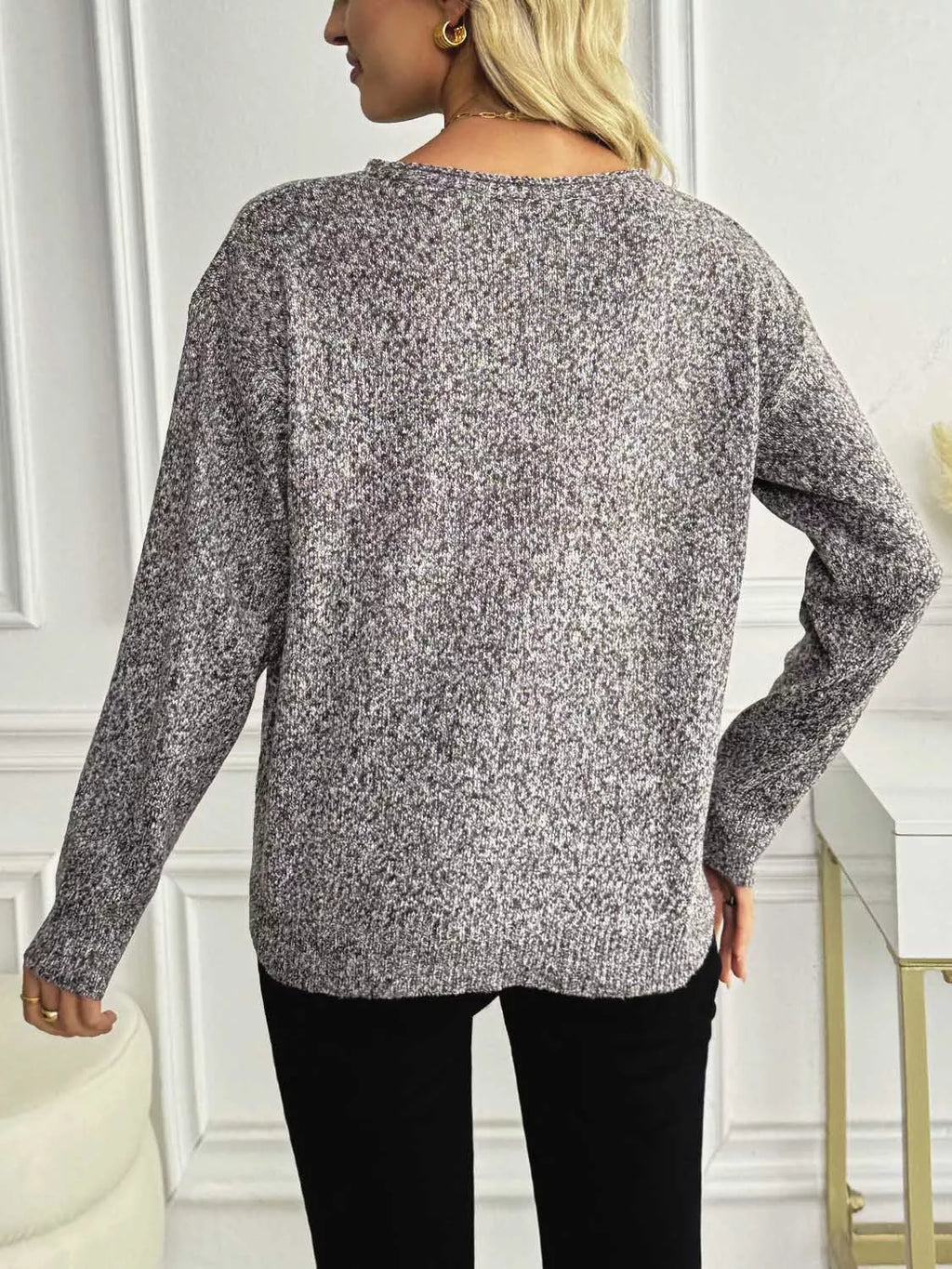 Casual V-Neck Drop Shoulder Sweater