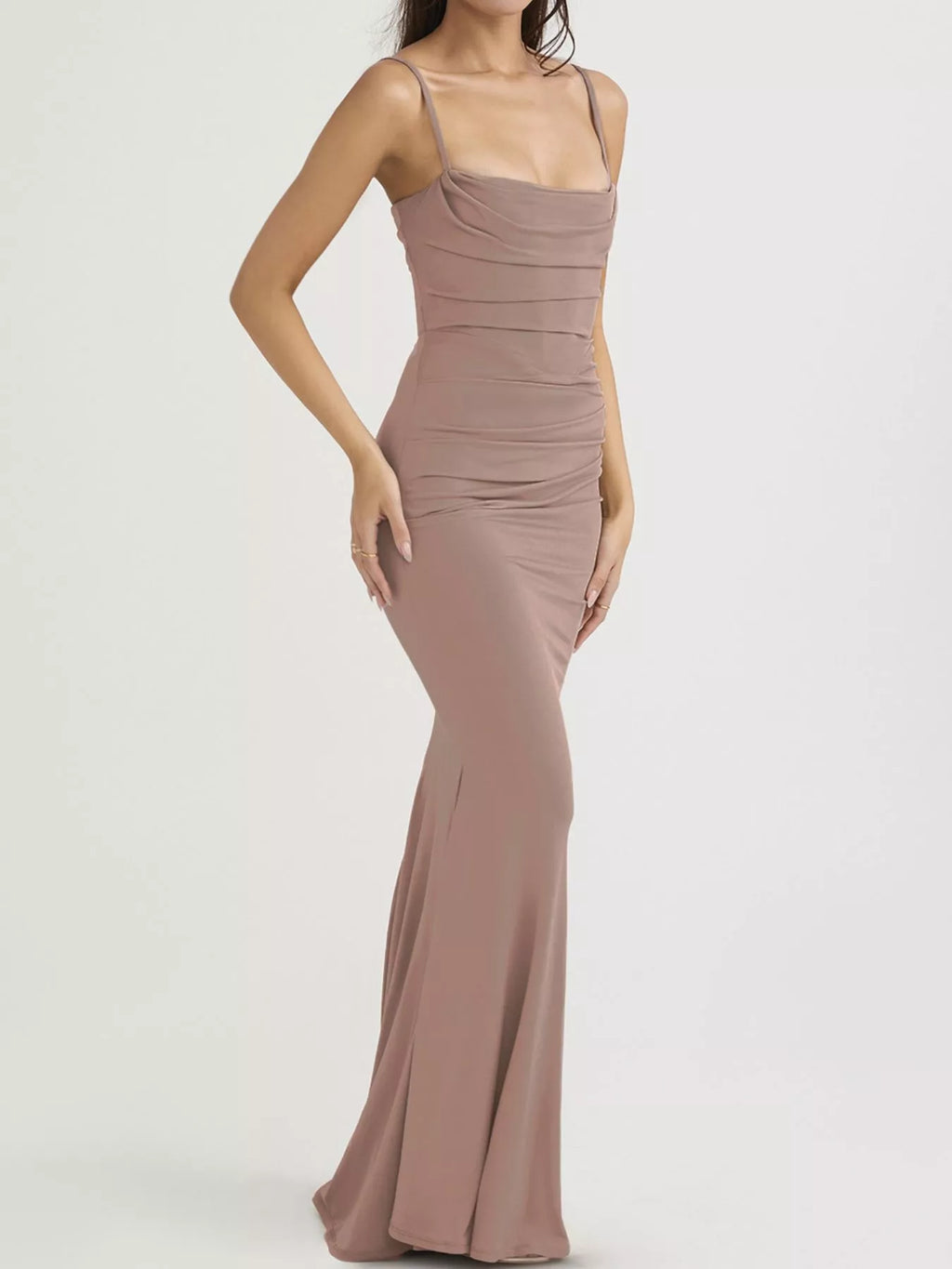 Ruched Spaghetti Strap Bodycon Maxi Dress