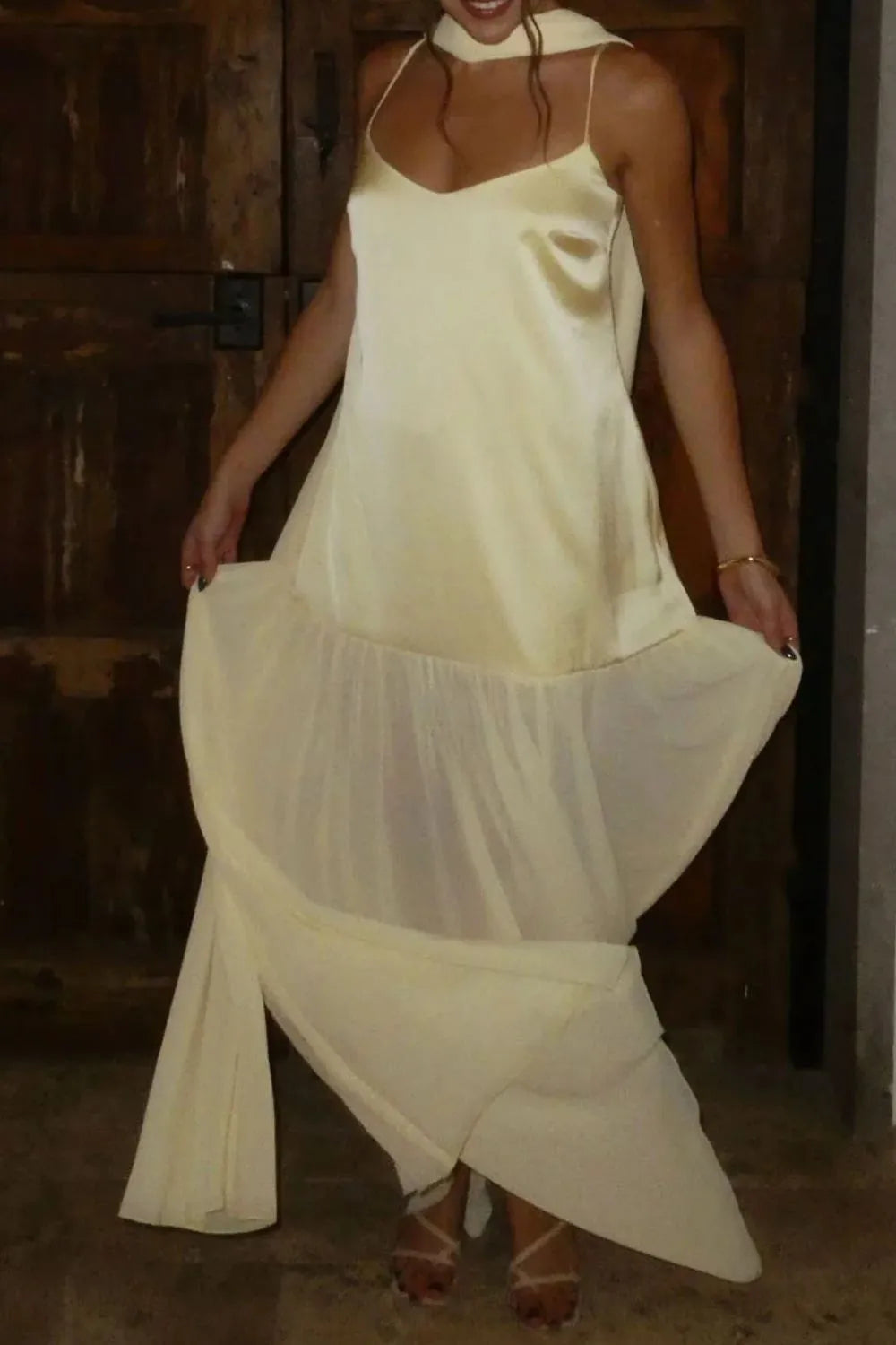 Adjustable Strap Maxi Cami Dress with Scarf