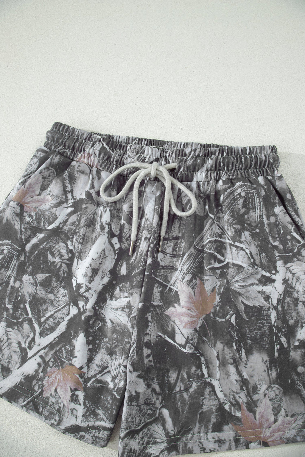 Camo Tie Elastic High Waist Shorts