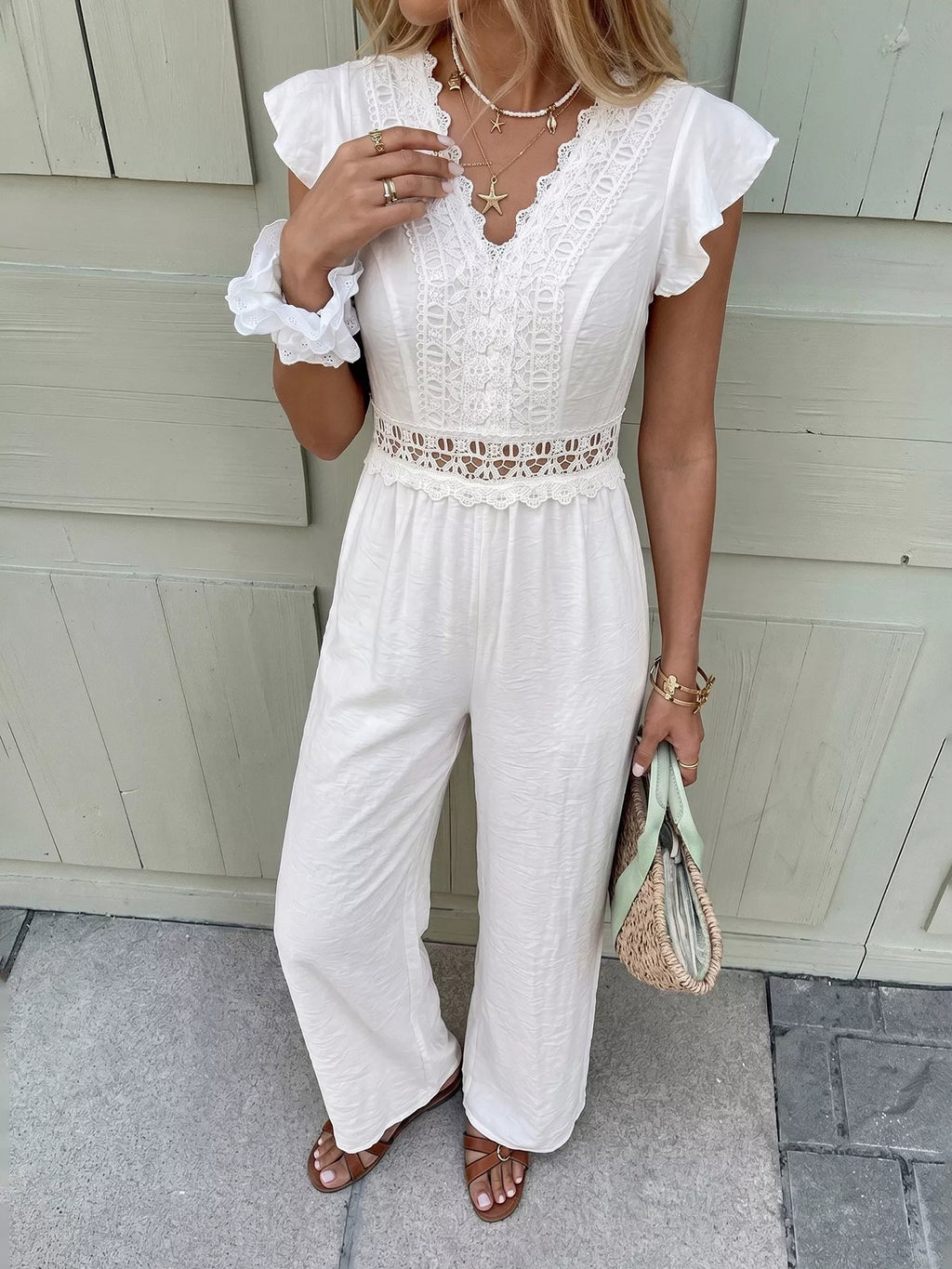 Lace Trim Wide Leg Jumpsuit