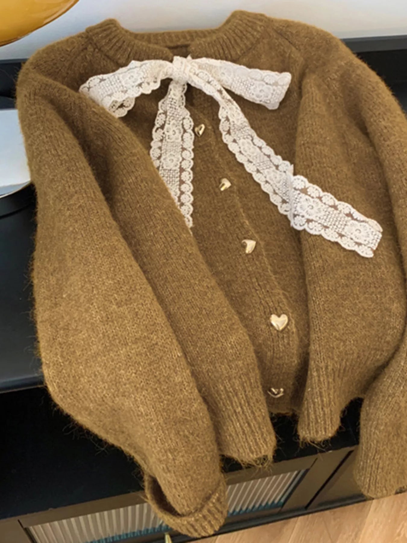 Lace Bowknot Knit Cardigan