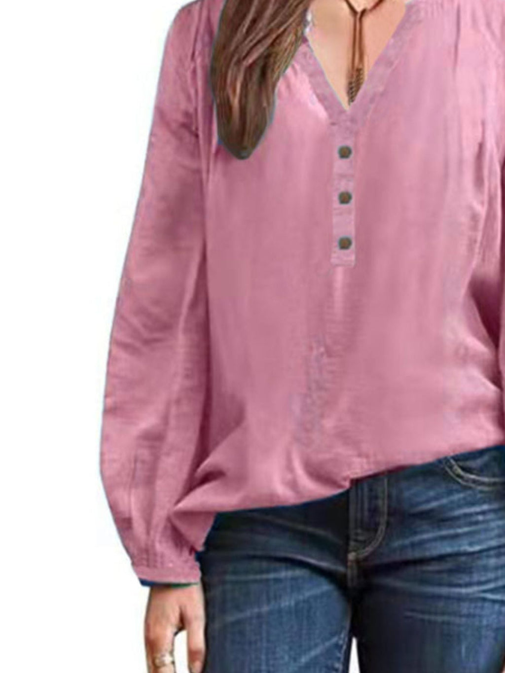 Full Size Notched Long Sleeve Blouse Plus Size