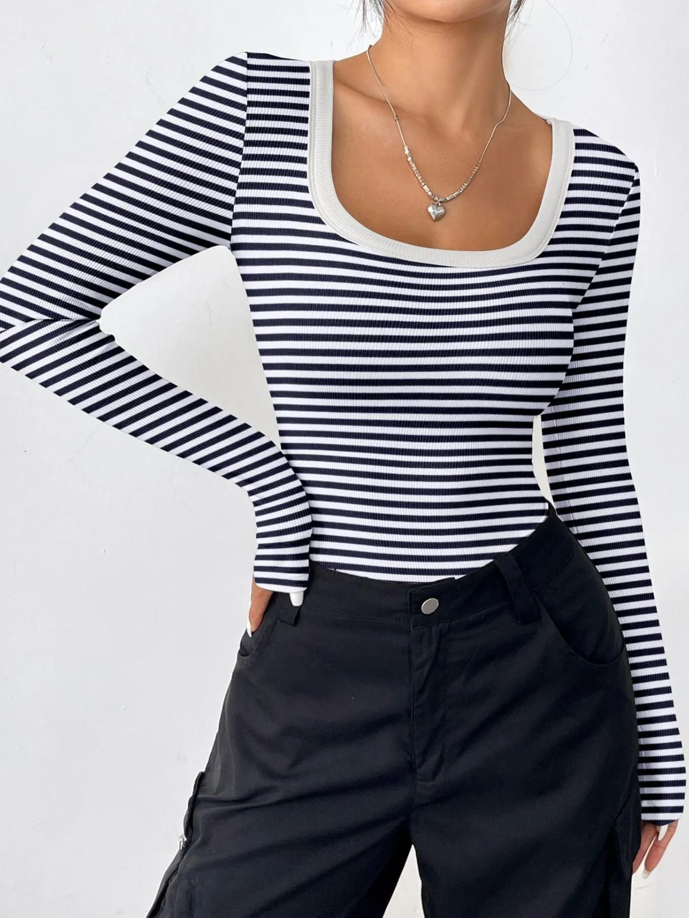Striped Long Sleeve Scoop Neck T-Shirt