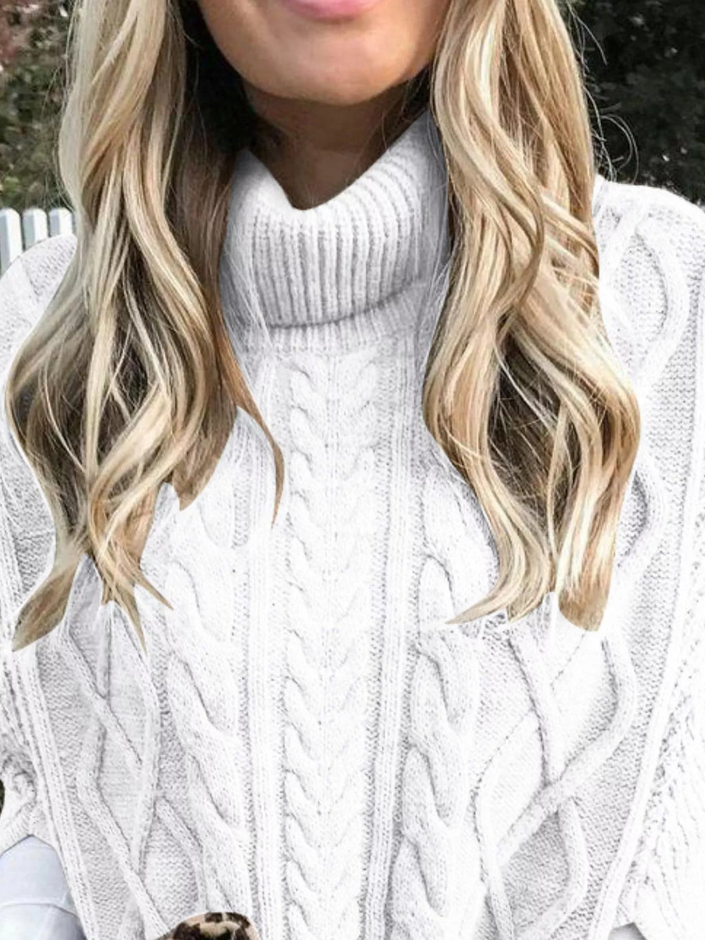 Chunky Cable Knit Turtleneck Poncho Cover Up
