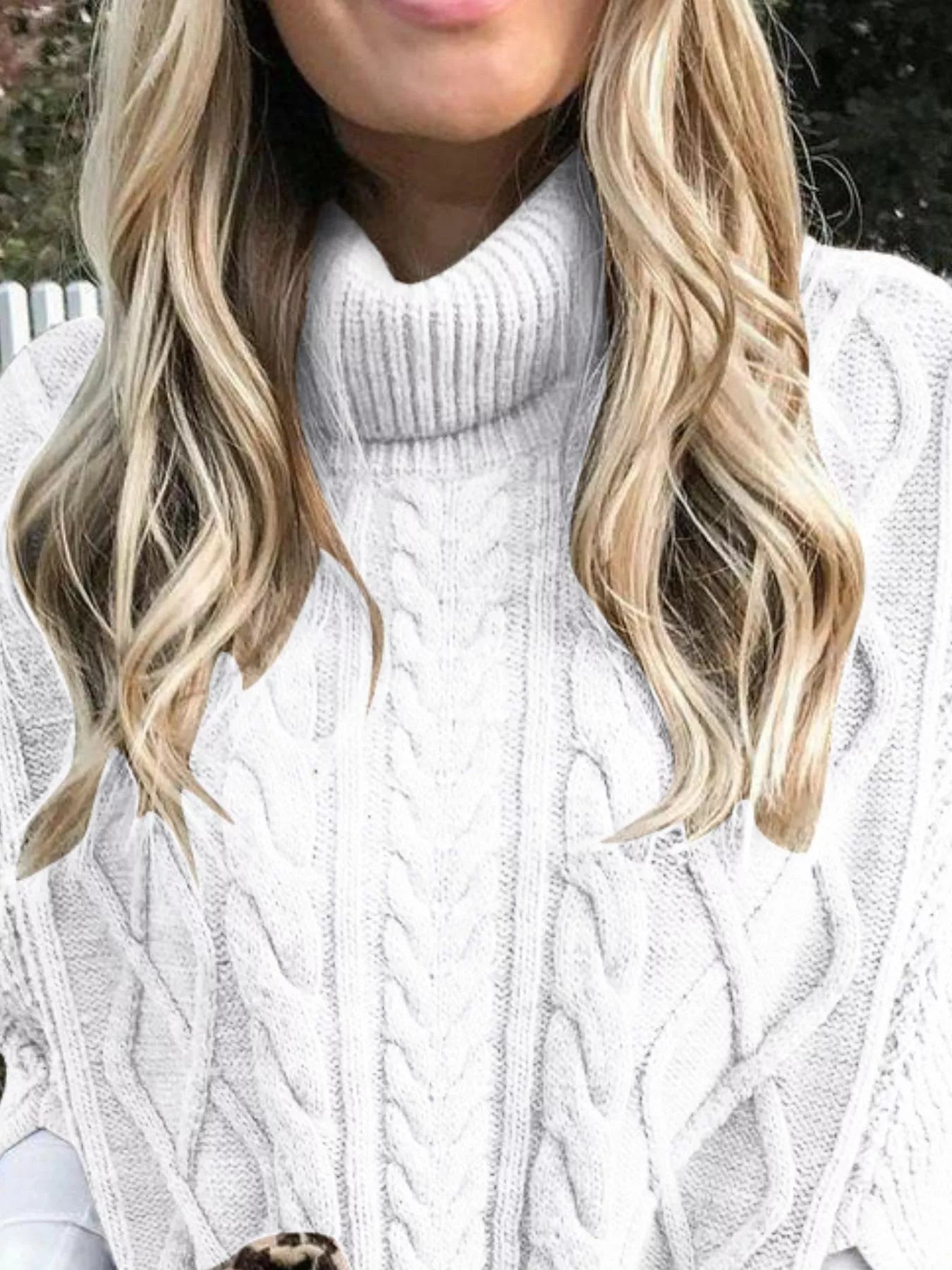 Chunky Cable Knit Turtleneck Poncho Cover Up