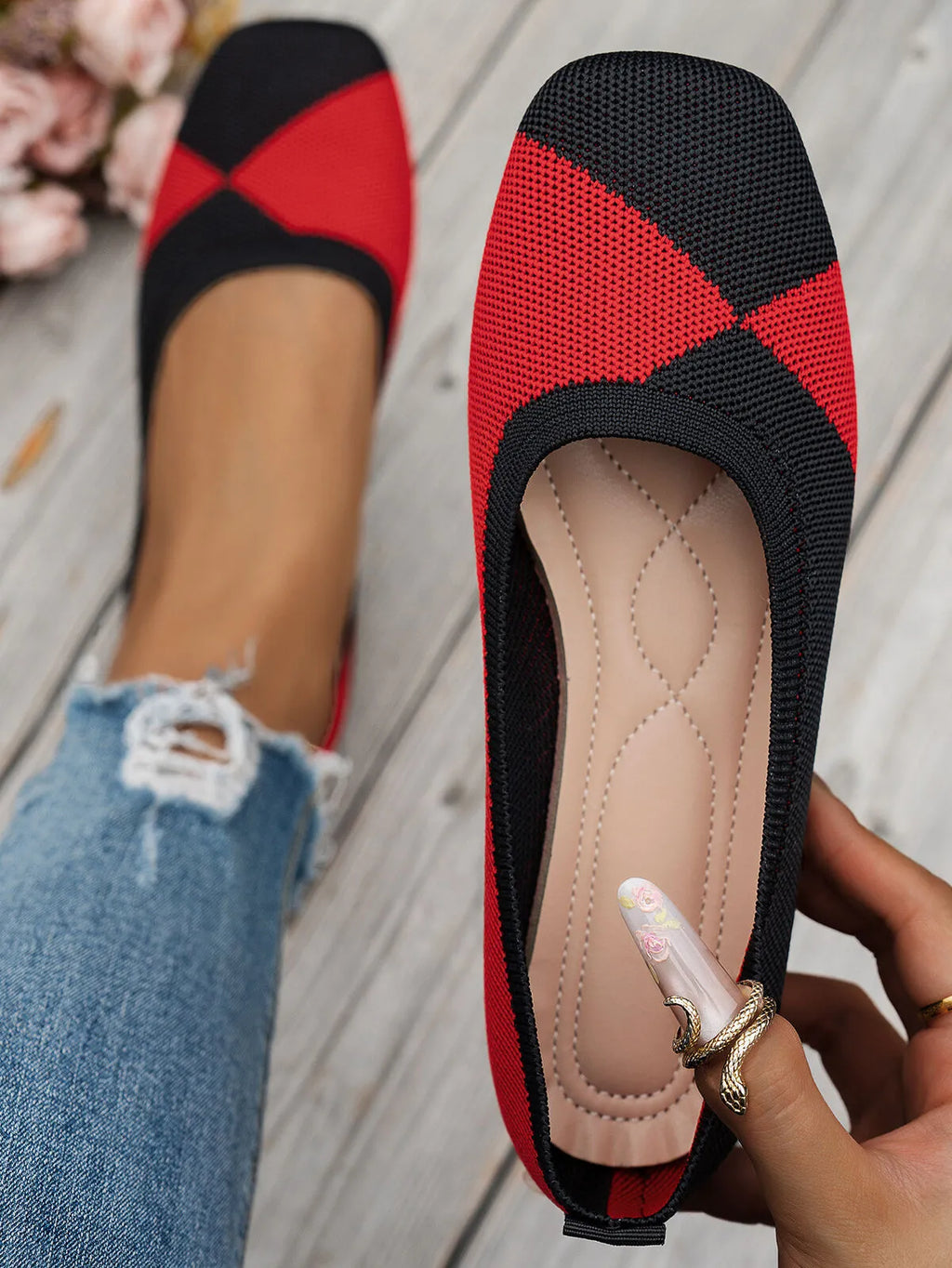 Color Block Knit Slip-On Loafers