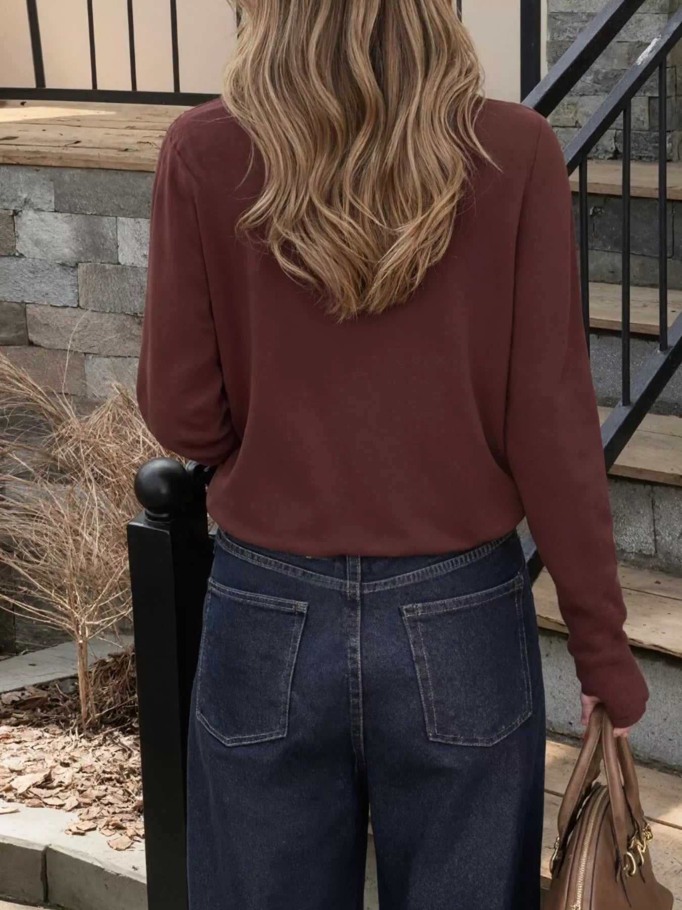Scarf-Accented Long Sleeve Sweater